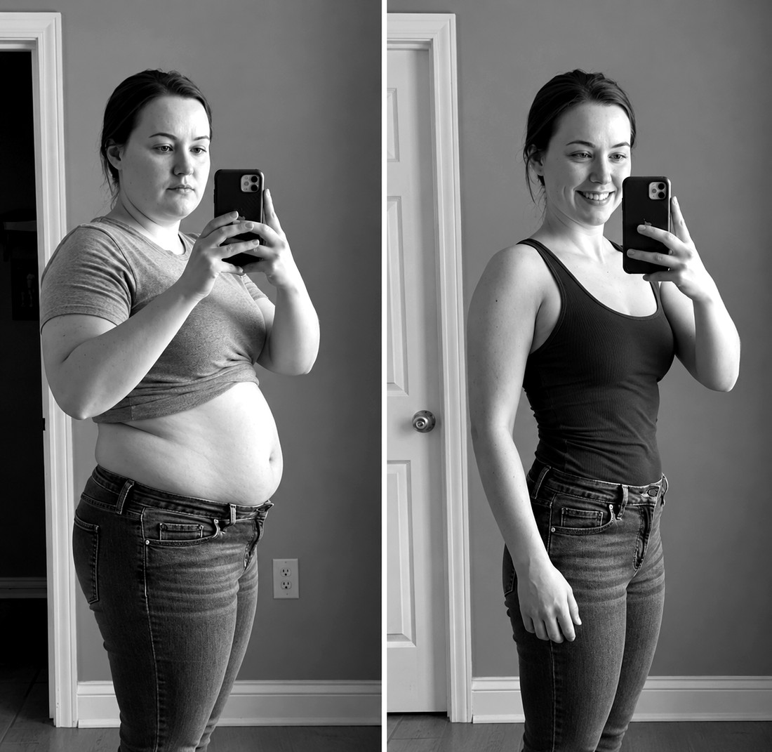 Before and after back-view body transformation of a female personal training client in Jacksonville, FL