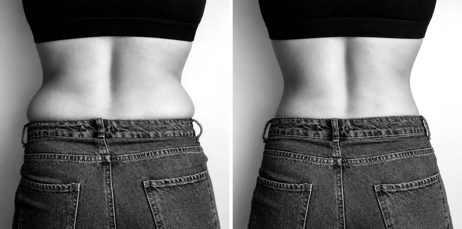 Before and after back-view weight loss transformation of a female personal training client in Jacksonville, FL